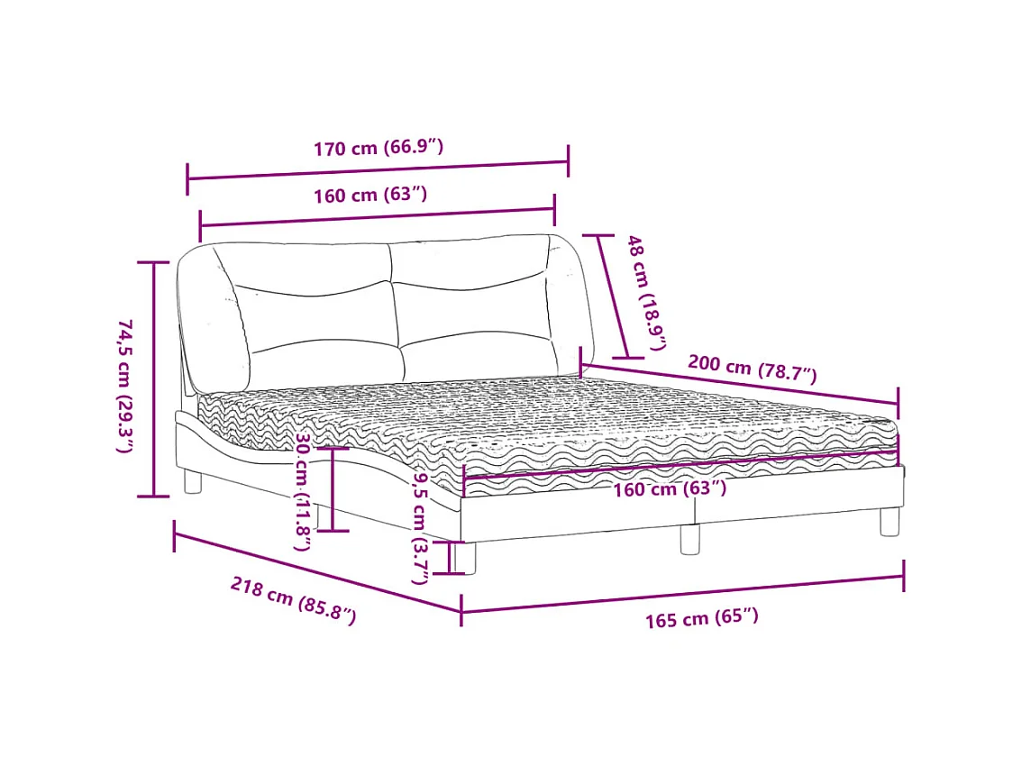 Lit avec matelas taupe 160x200 cm tissu