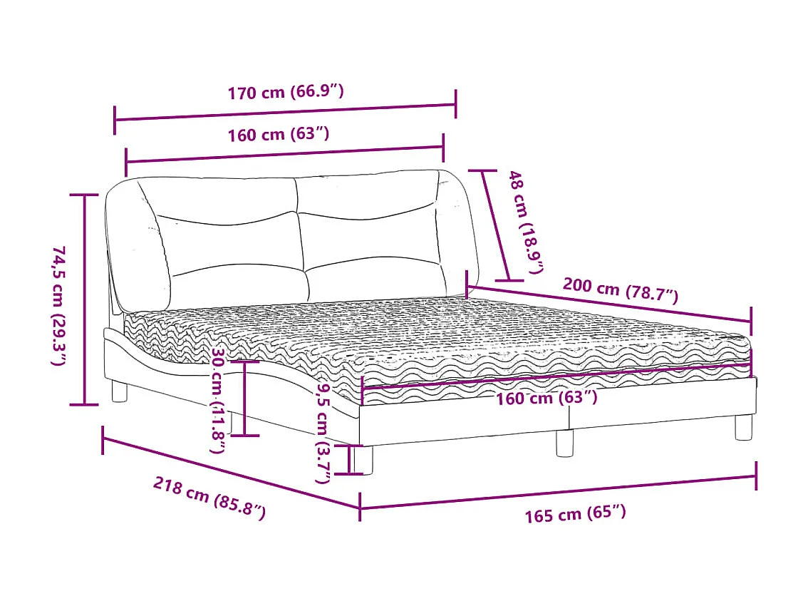 Letto con Materasso Hvar Tortora 160x200 cm in Tessuto