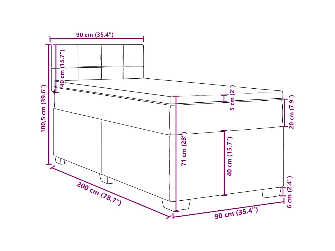 Boxspringbett mit Matratze Dunkelgrau 90x200 cm Samt