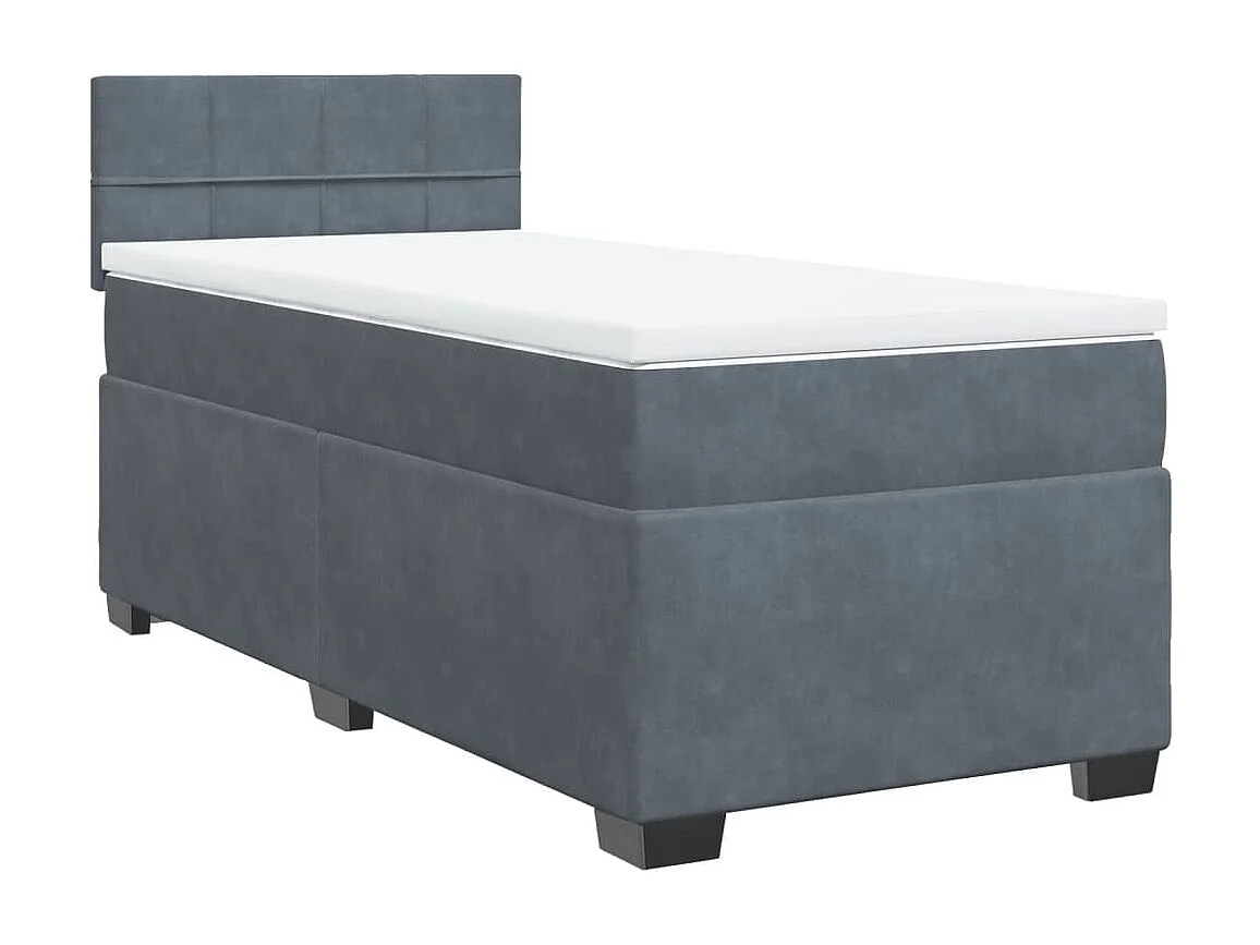 Cama box spring con colchón terciopelo gris oscuro 90x200 cm