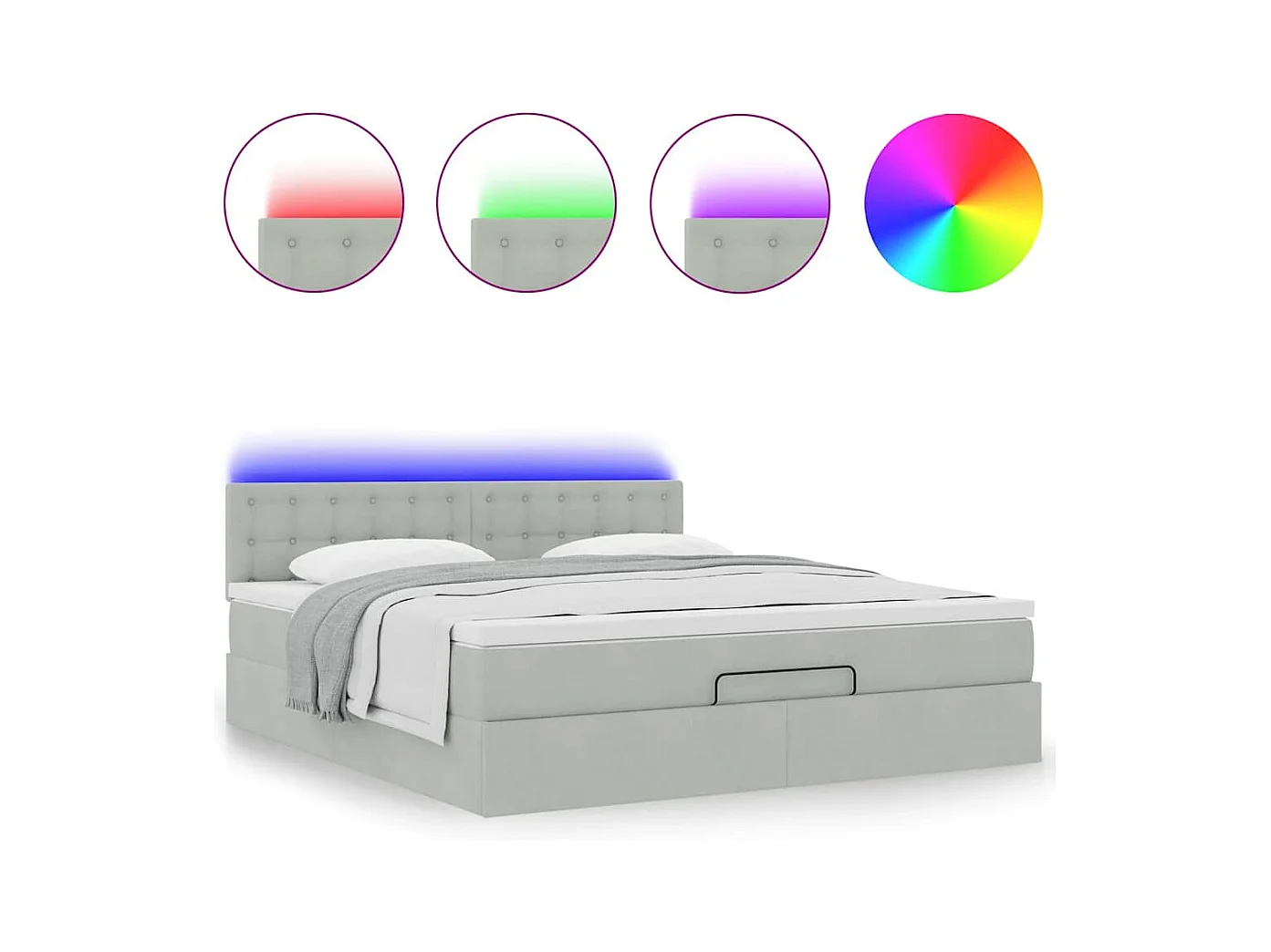 Cadre de lit ottoman avec matelas gris clair 160x200 cm velours