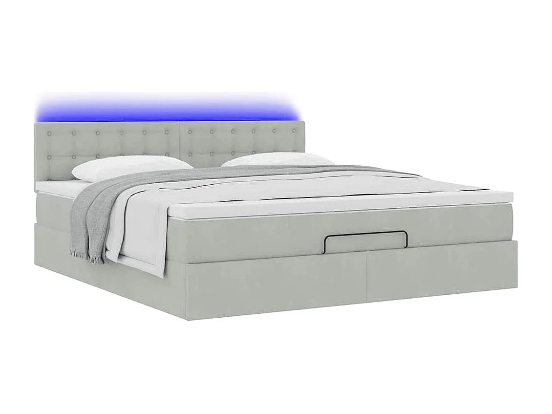 Cadre de lit ottoman avec matelas gris clair 160x200 cm velours