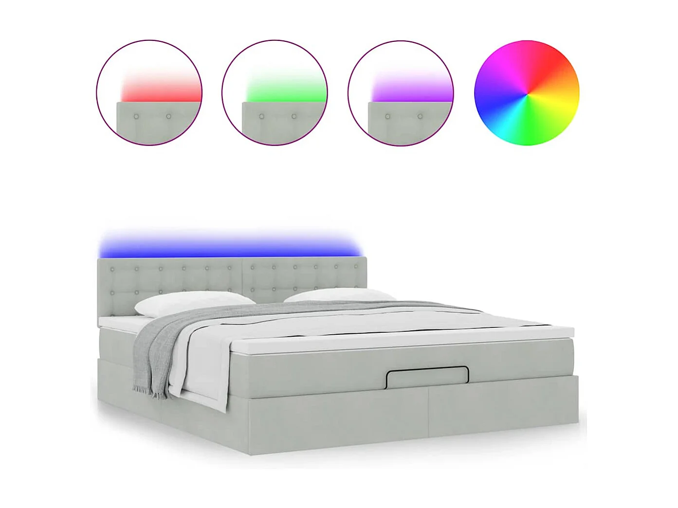 Cadre de lit ottoman avec matelas gris clair 160x200 cm velours