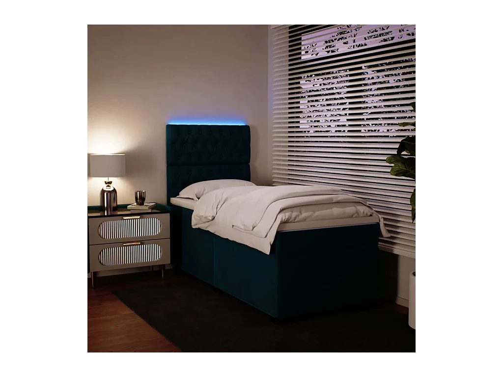 Sommier à lattes de lit avec matelas bleu 90x200 cm velours