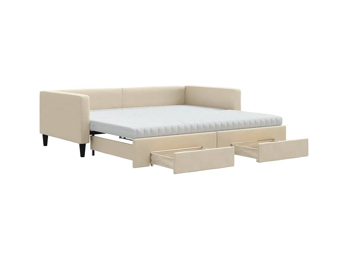 Tagesbett Ausziehbar mit Schubladen Creme 100x200 cm Stoff