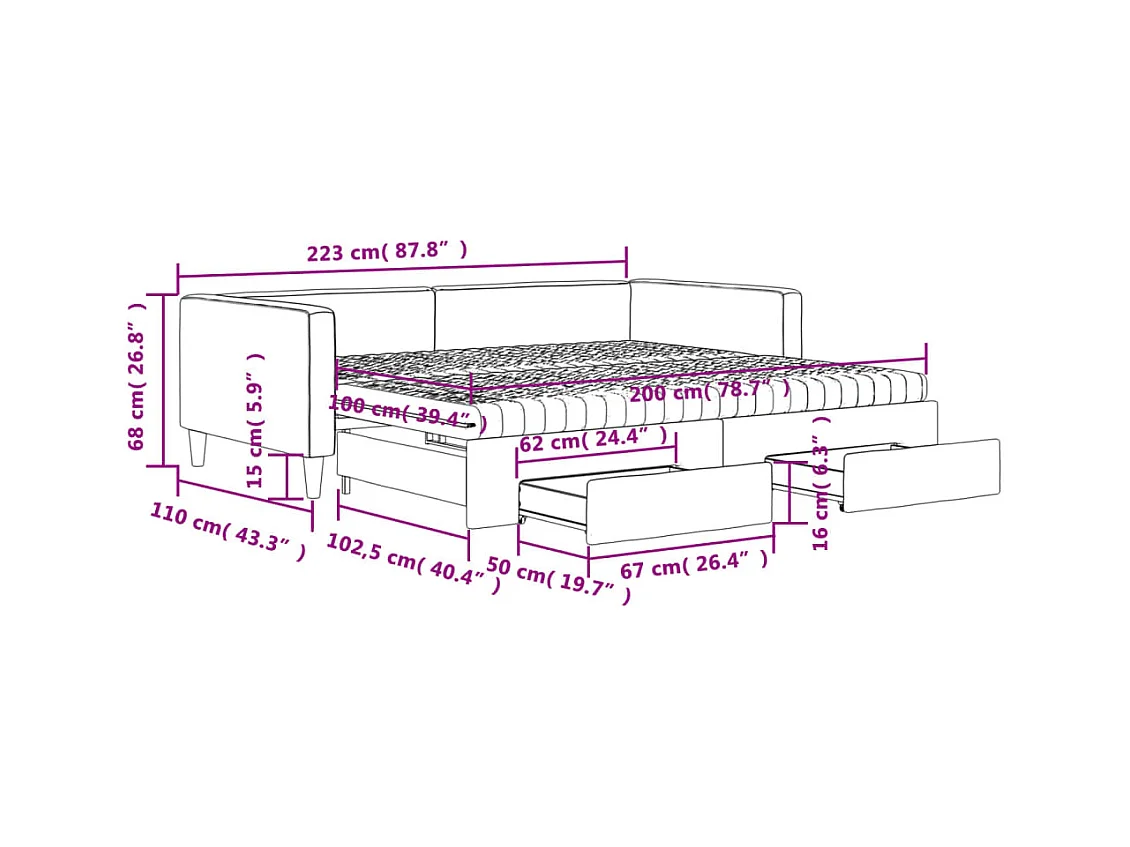 Tagesbett Ausziehbar mit Schubladen Creme 100x200 cm Stoff