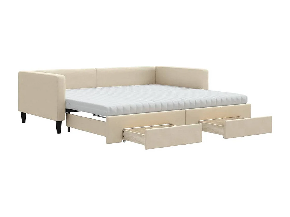 Slaapbank met onderschuifbed en lades 100x200 cm stof crème
