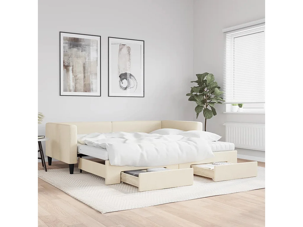 Sofá cama nido con cajones tela color crema 100x200 cm