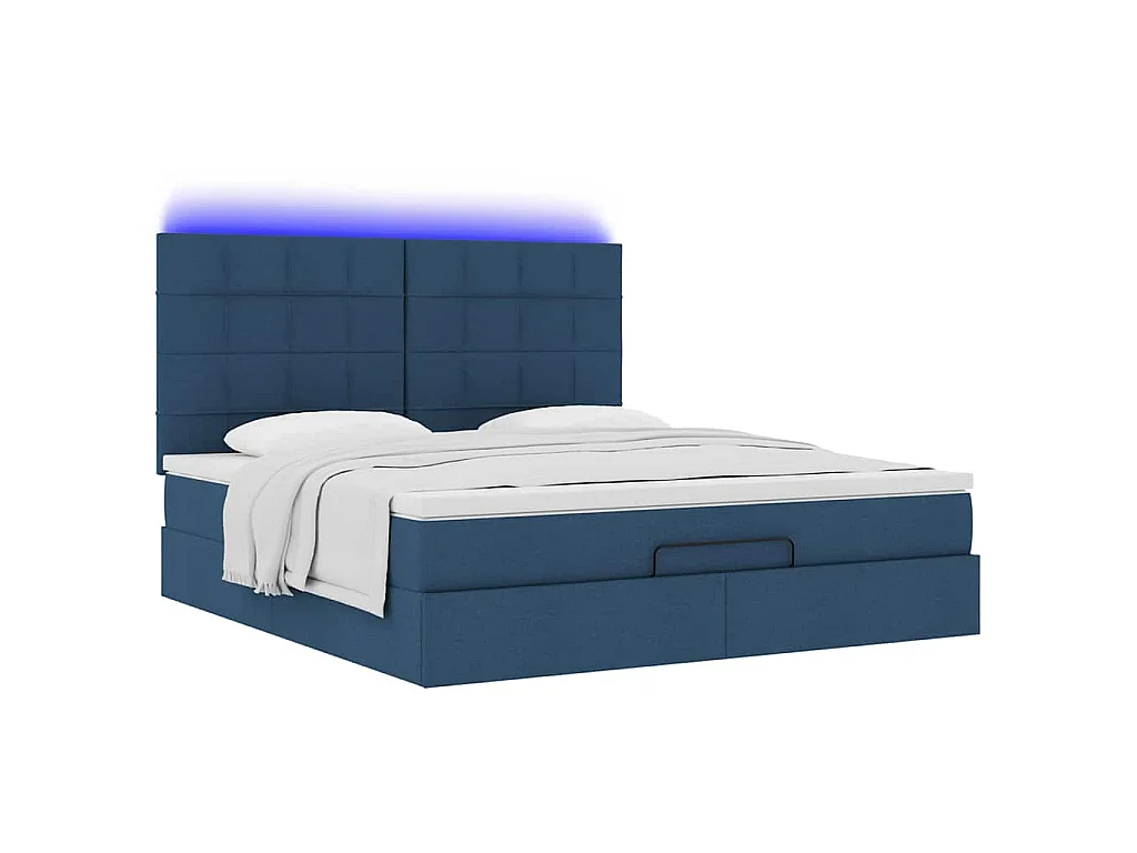 Ottoman bed met matras en LED's 180x200cm stof blauw