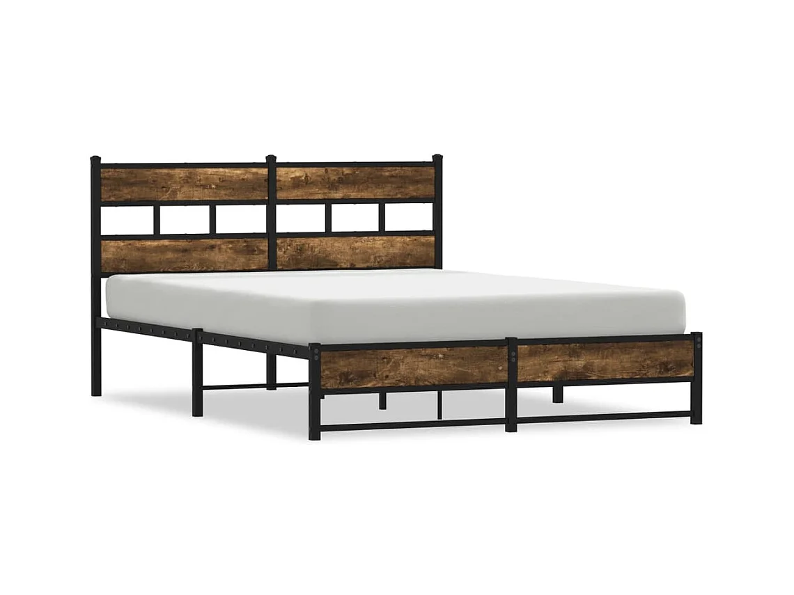Cadre de lit en métal sans matelas chêne fumé 140x190 cm