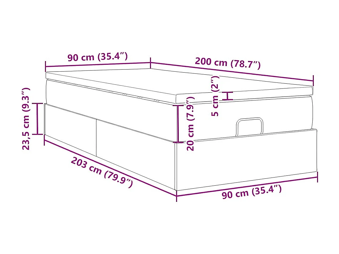 Struttura Letto Pouf con Materasso 90x200 cm in Velluto