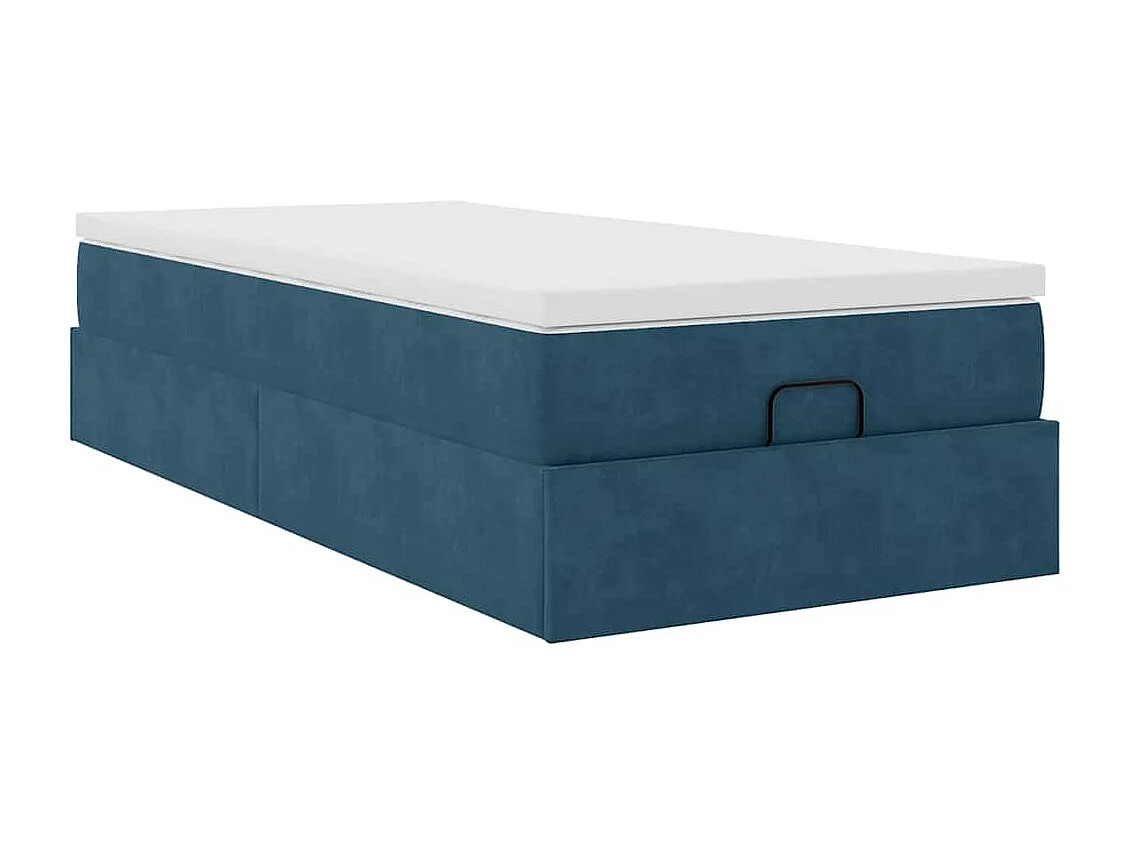 Cadre de lit ottoman avec matelas bleu foncé 90x200 cm velours