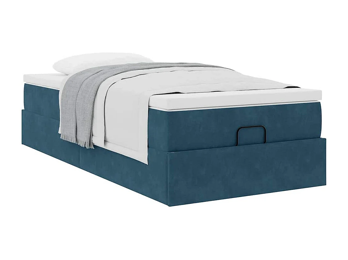 Estructura de cama otomana colchón terciopelo azul oscuro