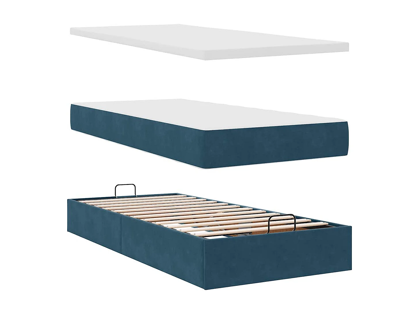 Estructura de cama otomana colchón terciopelo azul oscuro