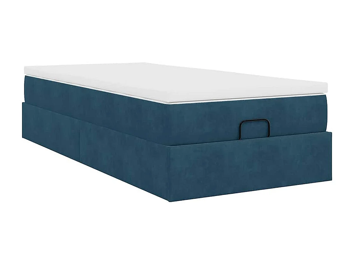 Estructura de cama otomana colchón terciopelo azul oscuro