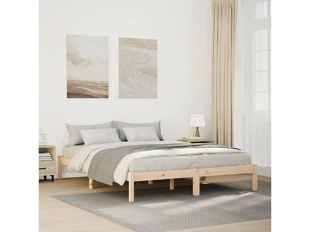 Cadre de lit extra long sans matelas 160x220 cm bois massif pin