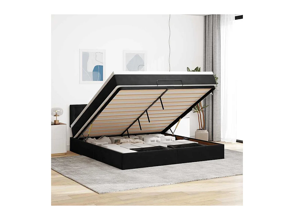 Cadre de lit ottoman avec matelas noir 160x200 cm velours