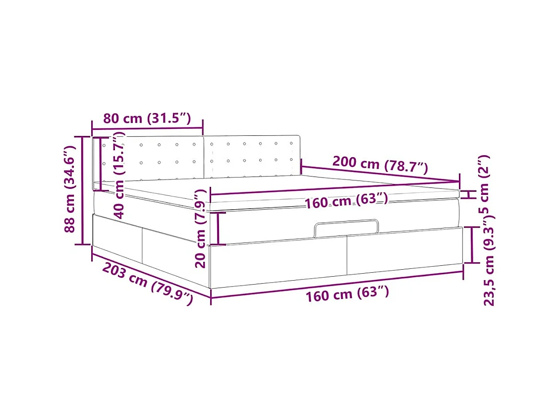 Ottoman-Bett mit Matratze & LEDs Schwarz 160x200 cm Samt