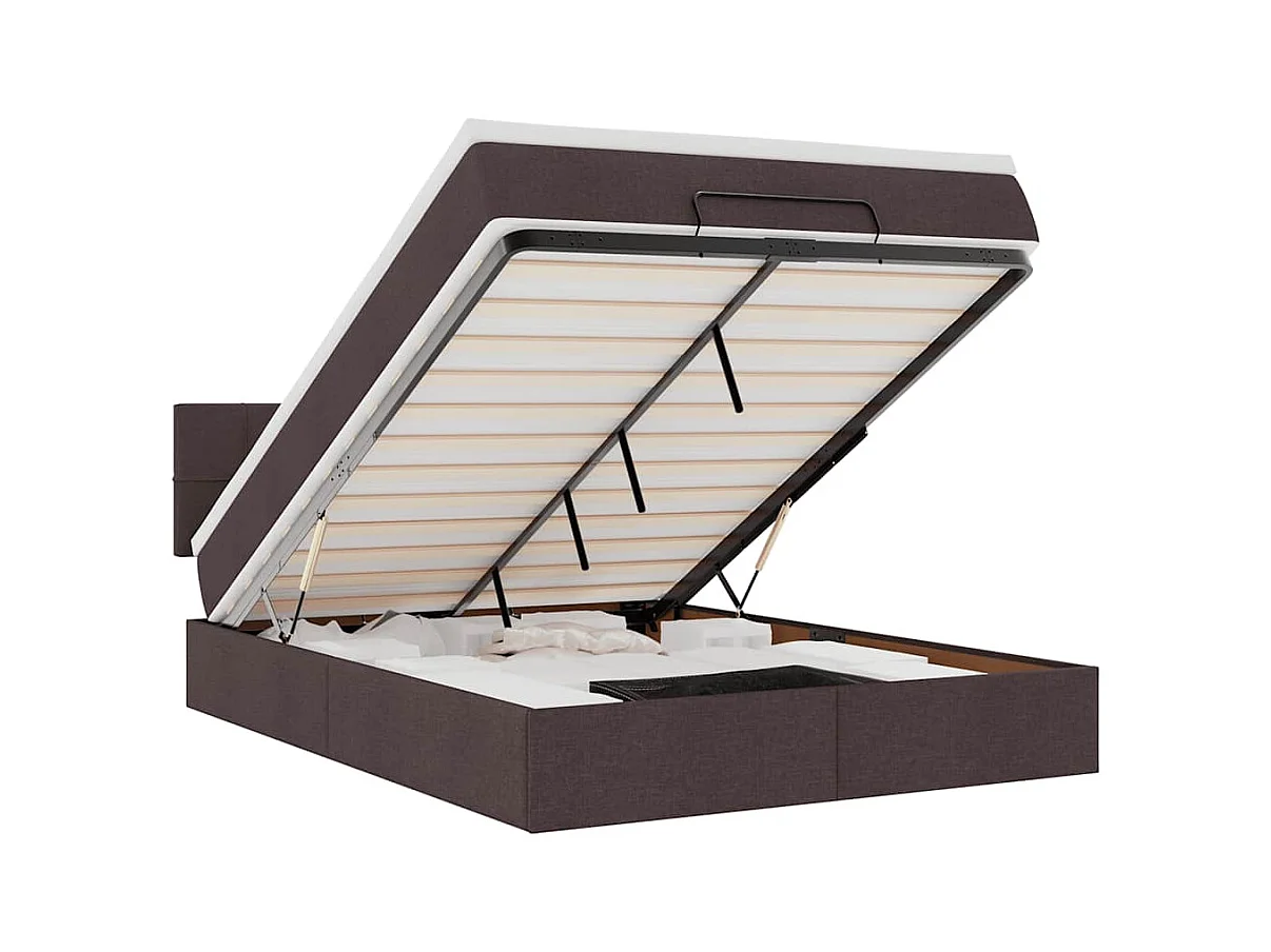 Cadre de lit ottoman avec matelas marron foncé 140x200 cm tissu