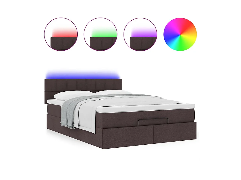 Cadre de lit ottoman avec matelas marron foncé 140x200 cm tissu