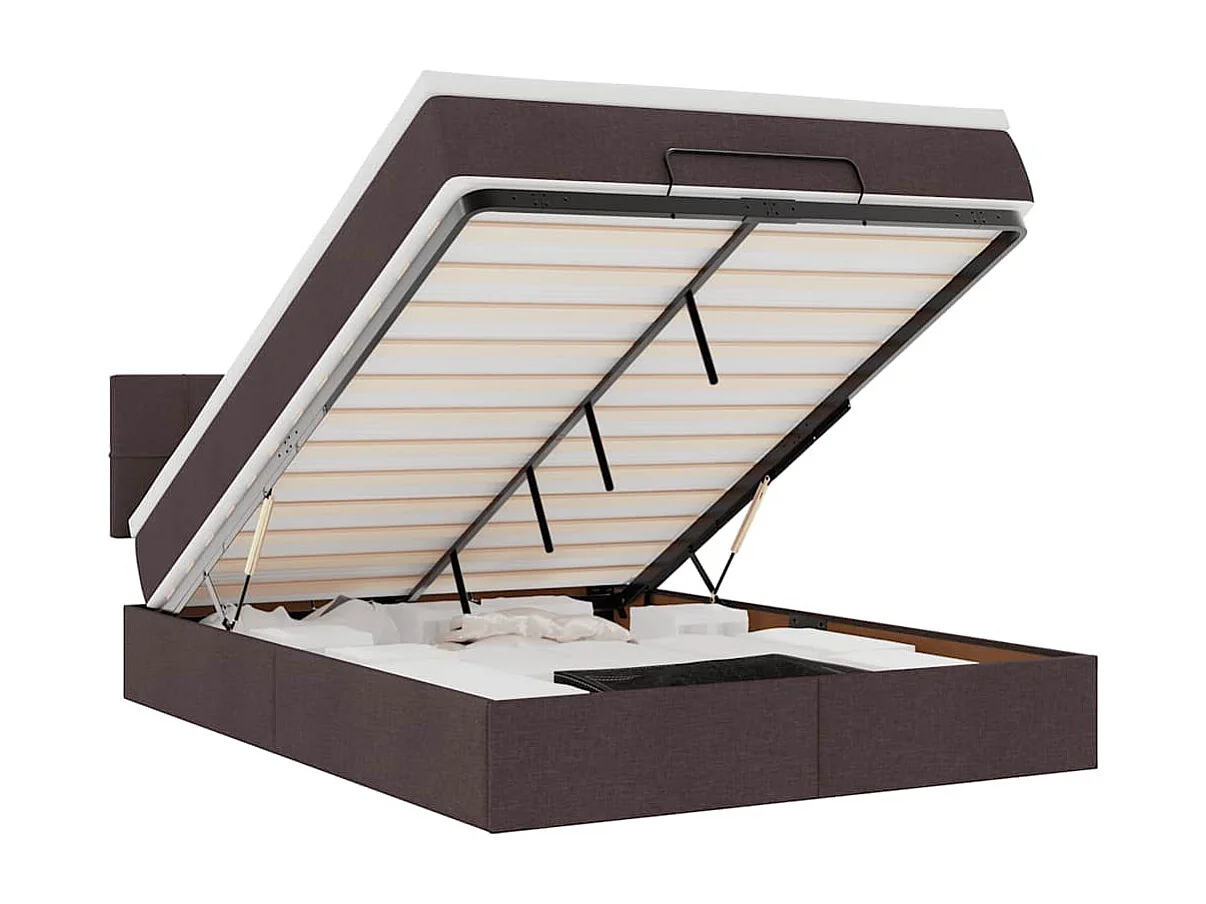 Ottoman-Bett mit Matratze & LEDs Dunkelbraun 140x200 cm Stoff