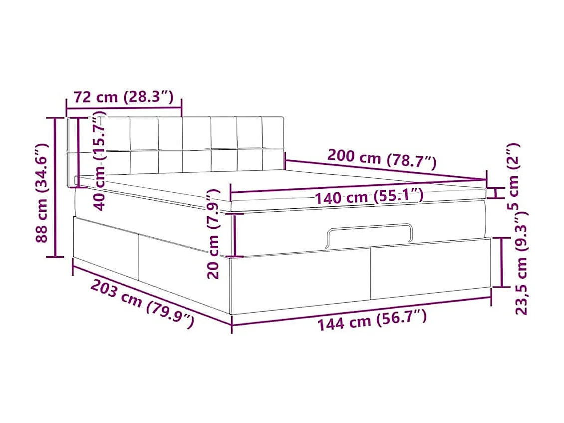 Ottoman-Bett mit Matratze & LEDs Dunkelbraun 140x200 cm Stoff