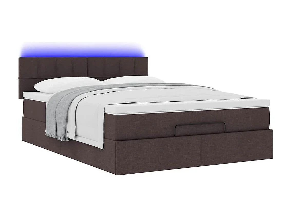 Ottoman-Bett mit Matratze & LEDs Dunkelbraun 140x200 cm Stoff