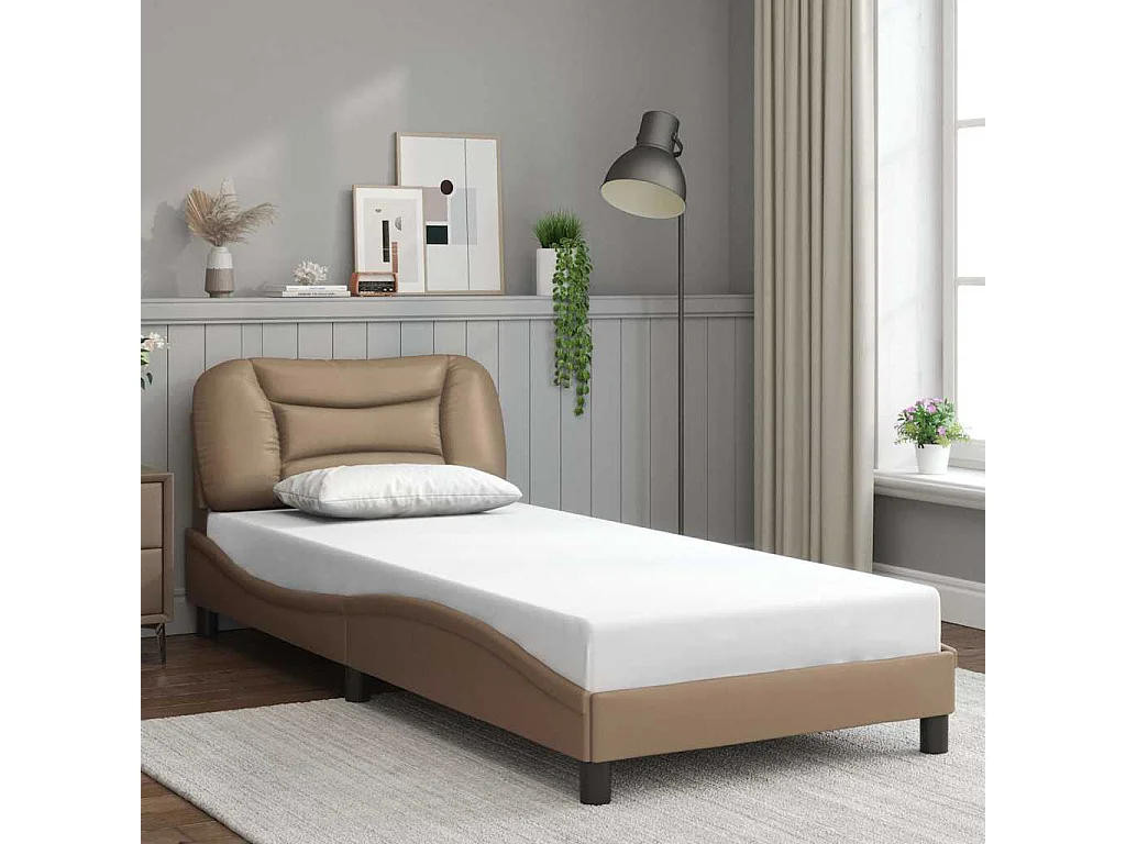Estructura de cama sin colchón Hvar cuero sintético capuchino 90x200 cm