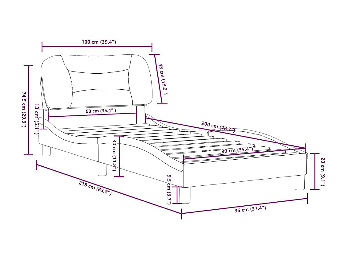 Estructura de cama sin colchón Hvar cuero sintético capuchino 90x200 cm