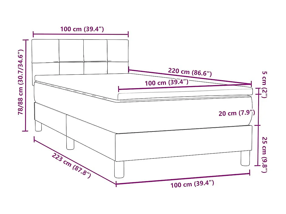Boxspringbett mit Matratze Rosa 100x220 cm Samt