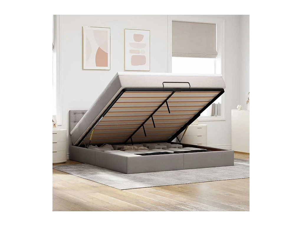 Lit ottoman avec matelas et LED Taupe 180x200cm tissu