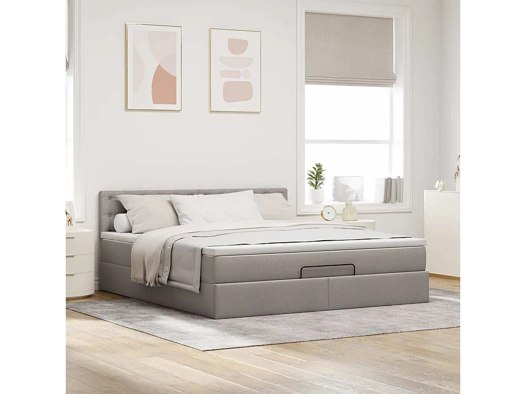 Pouf Letto con Materasso e LED Tortora 180x200cm in Tessuto