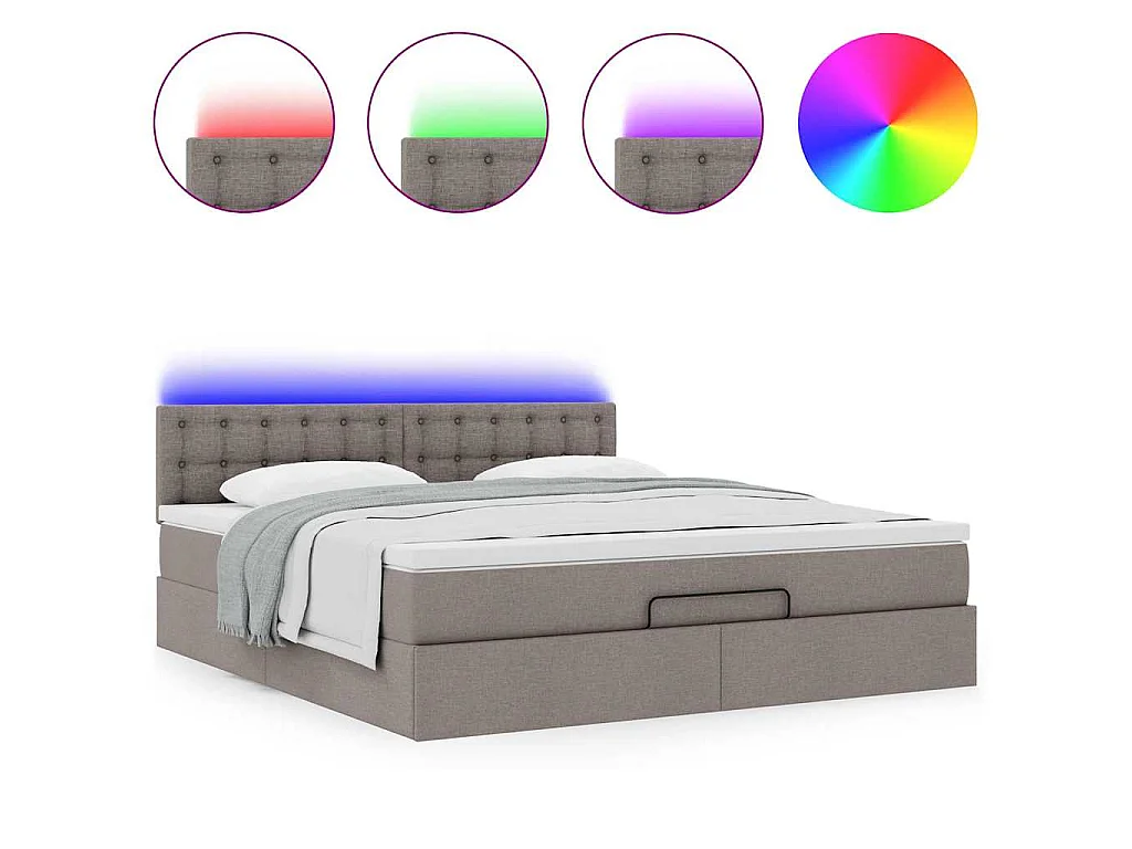 Pouf Letto con Materasso e LED Tortora 180x200cm in Tessuto