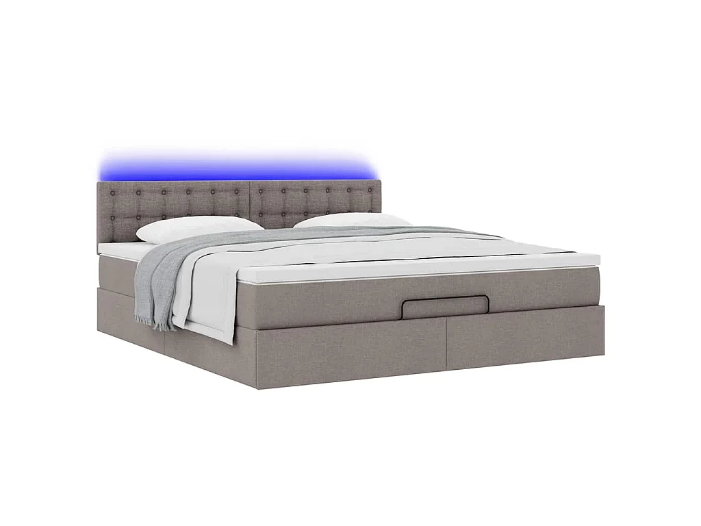 Pouf Letto con Materasso e LED Tortora 180x200cm in Tessuto