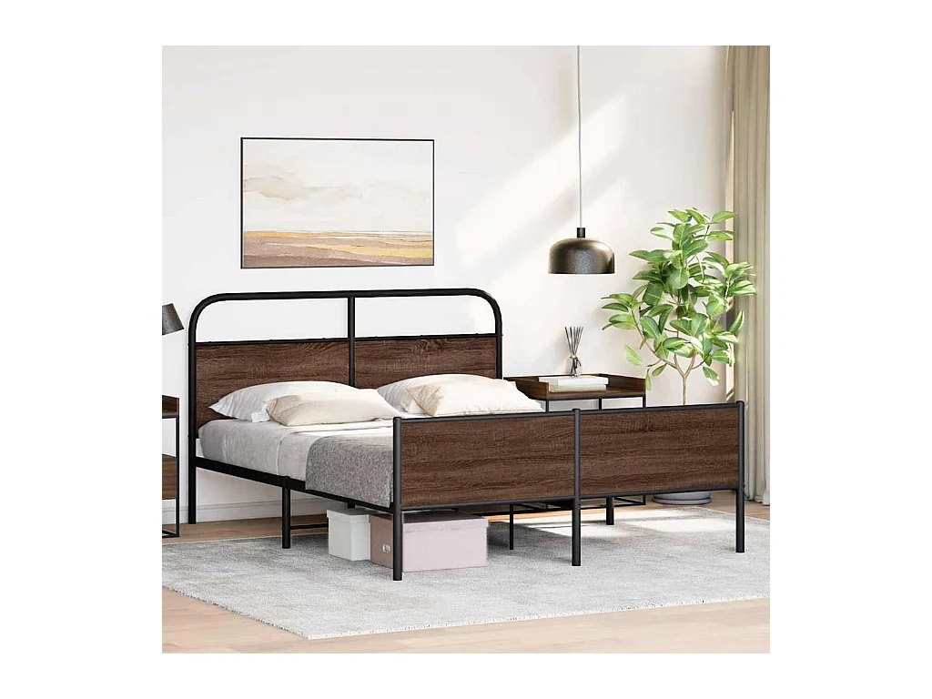Cadre de lit en métal sans matelas chêne marron 160x200 cm