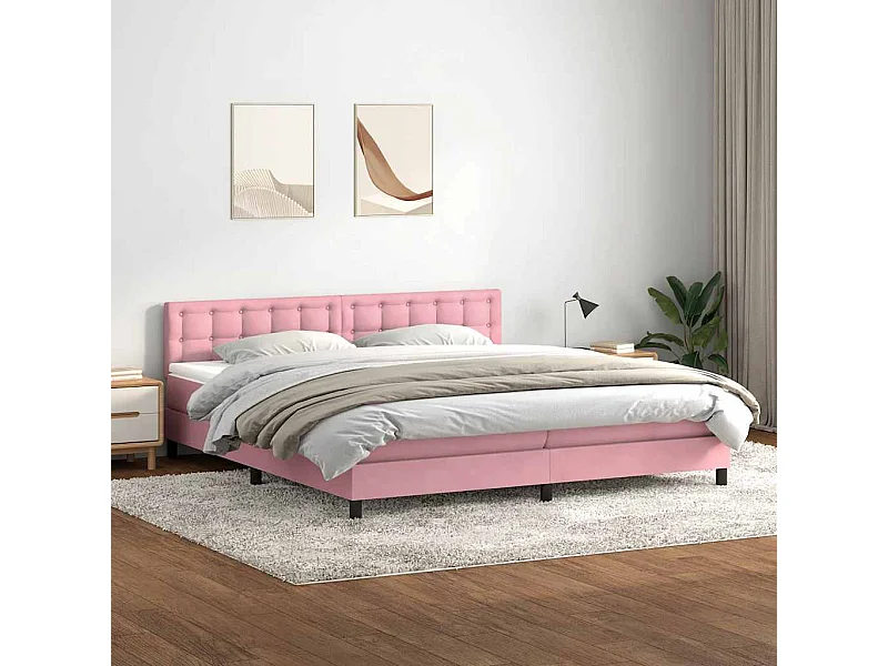 Sommier à lattes de lit avec matelas rose 180x210 cm velours