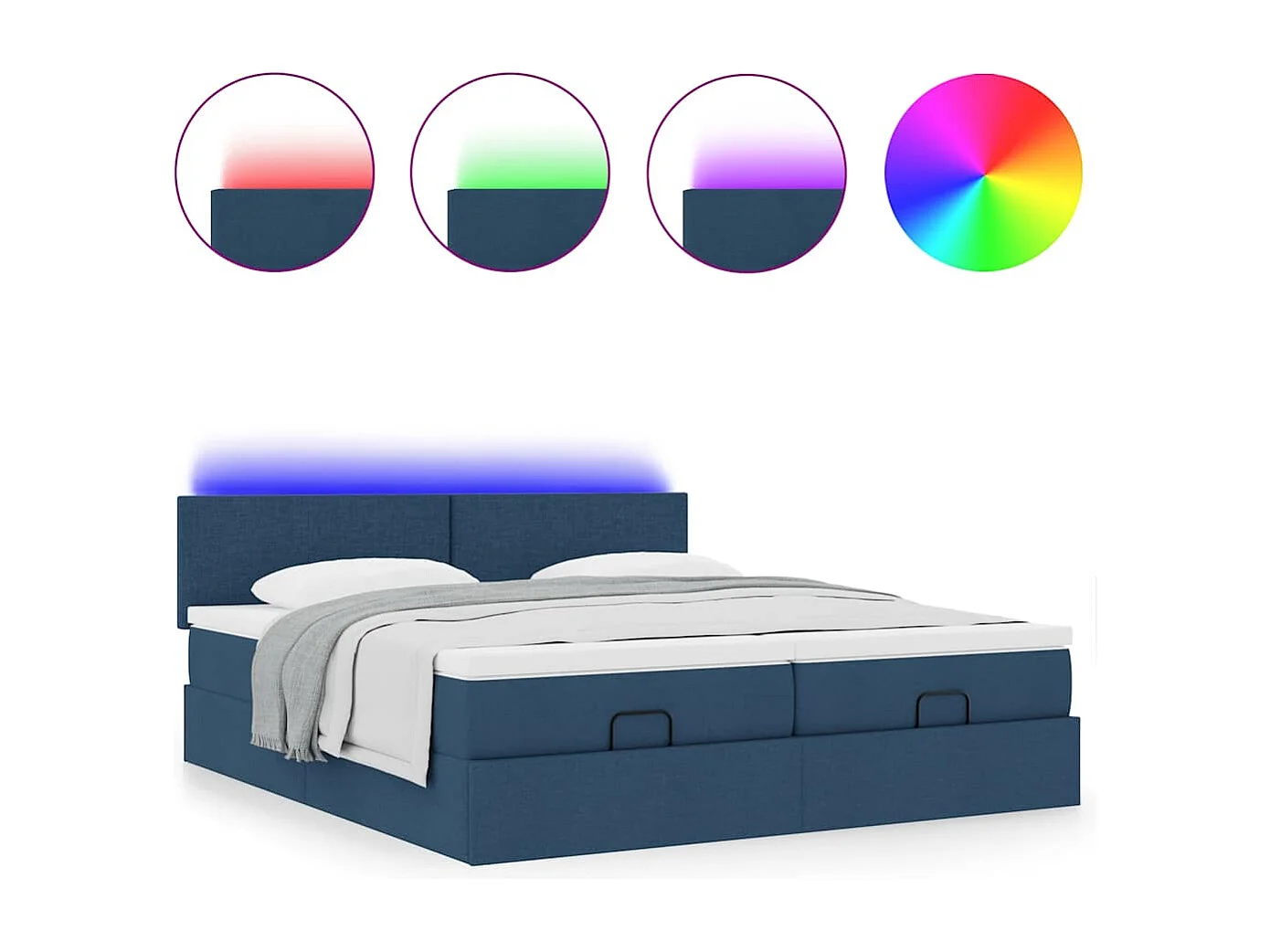 Ottoman bed met matrassen en LED's 180x200cm stof blauw