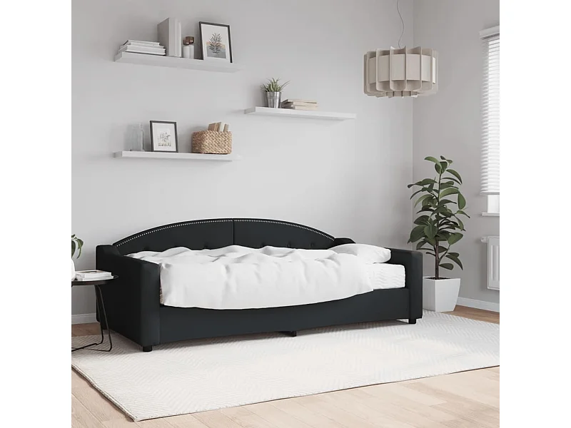 Tagesbett mit Matratze Schwarz 90x190 cm Stoff