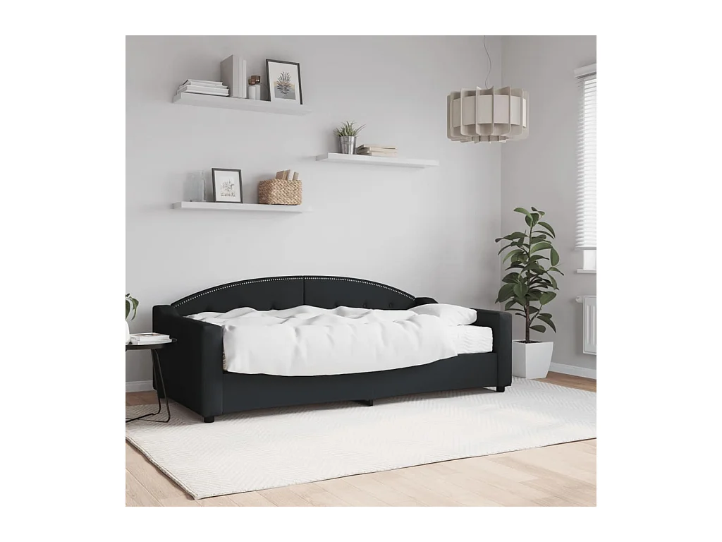 Lit de jour avec matelas noir 90x190 cm tissu
