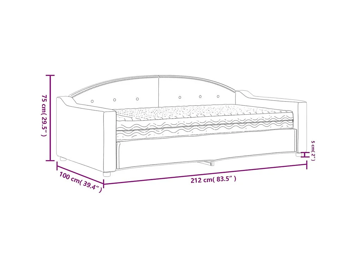 Lit de jour avec matelas noir 90x190 cm tissu