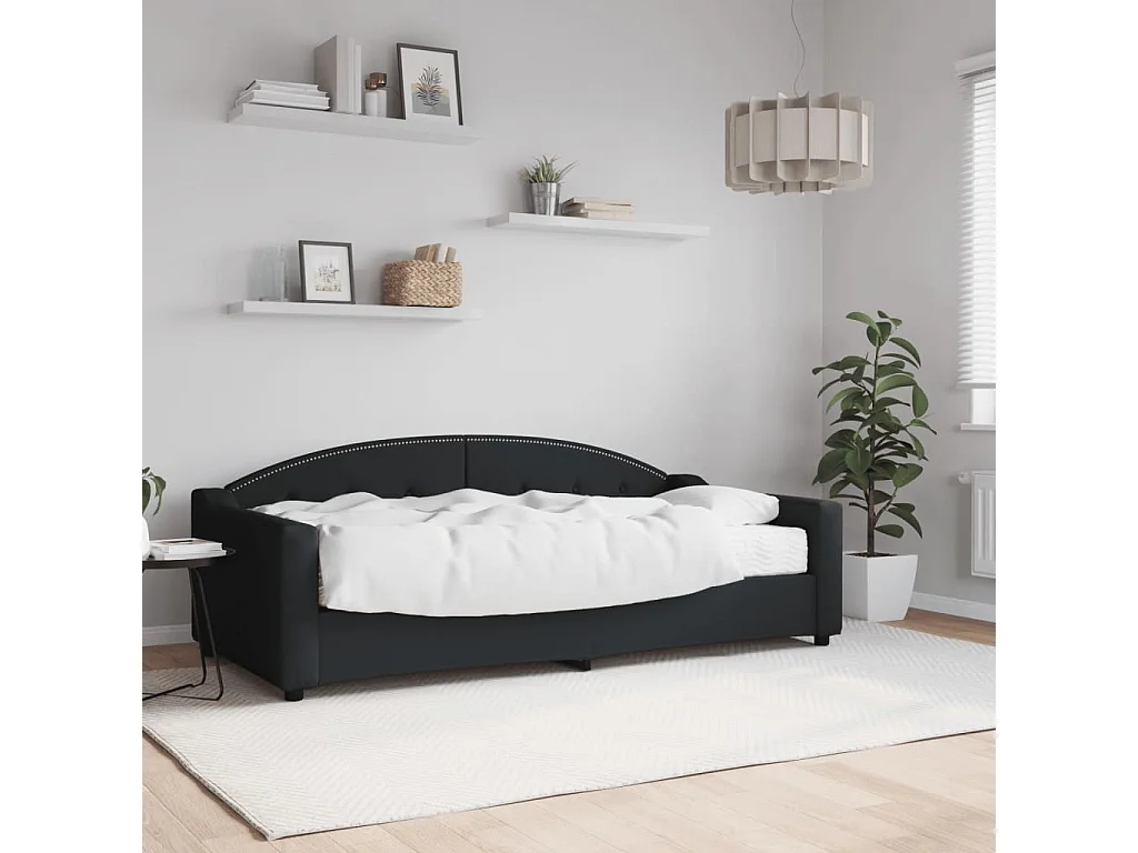 Tagesbett mit Matratze Schwarz 90x190 cm Stoff