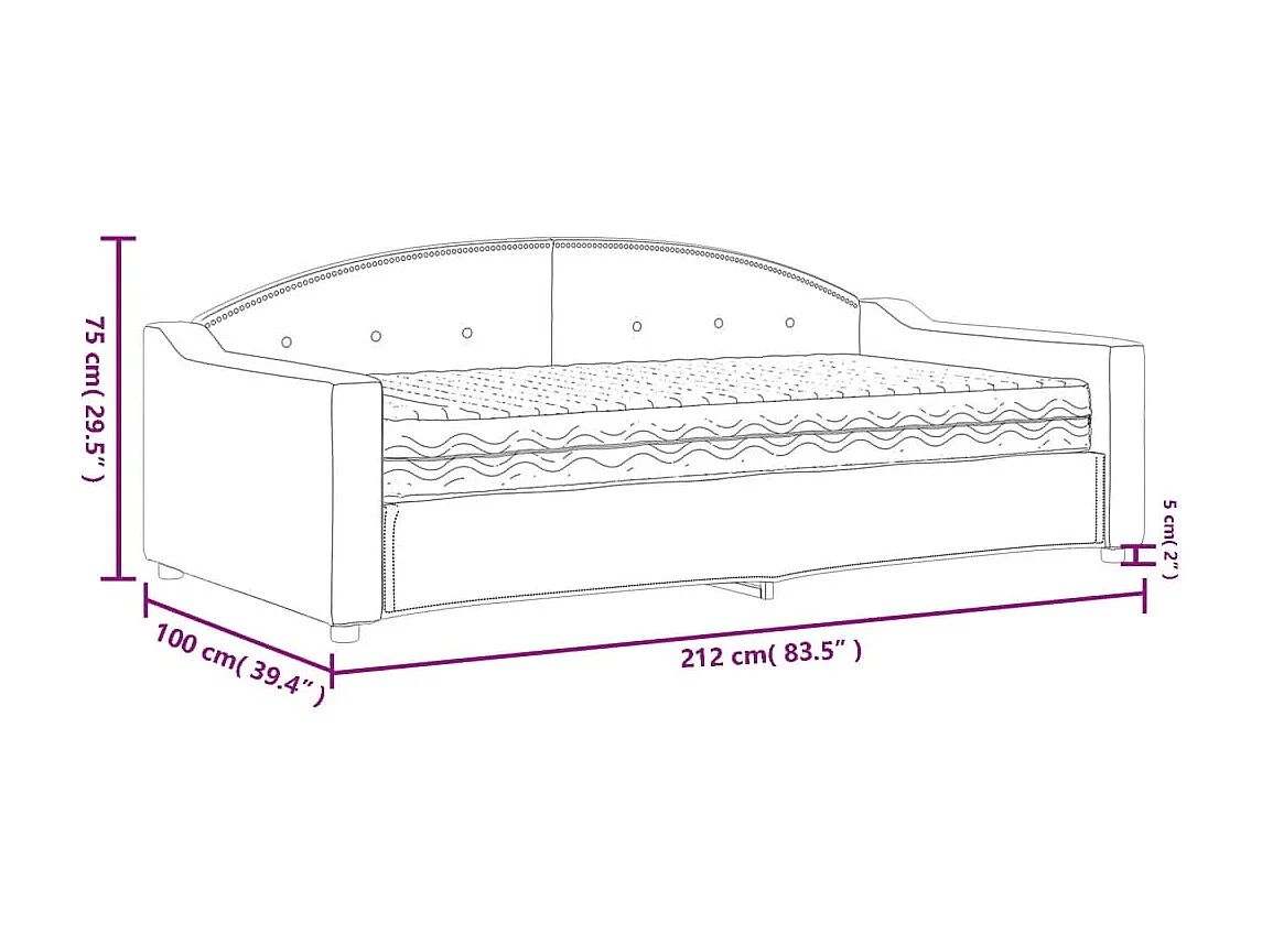 Tagesbett mit Matratze Schwarz 90x190 cm Stoff