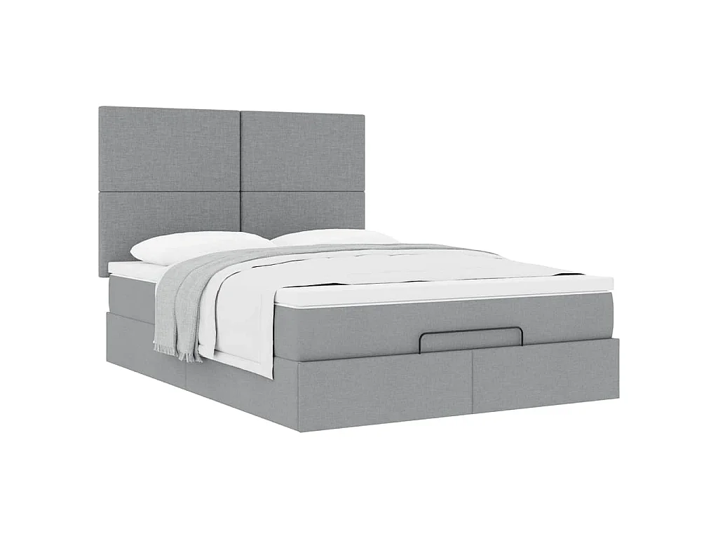 Ottoman-Bett mit Matratze Hellgrau 140x190 cm Stoff