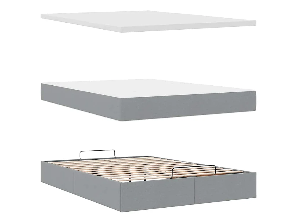 Ottoman-Bett mit Matratze Hellgrau 140x190 cm Stoff