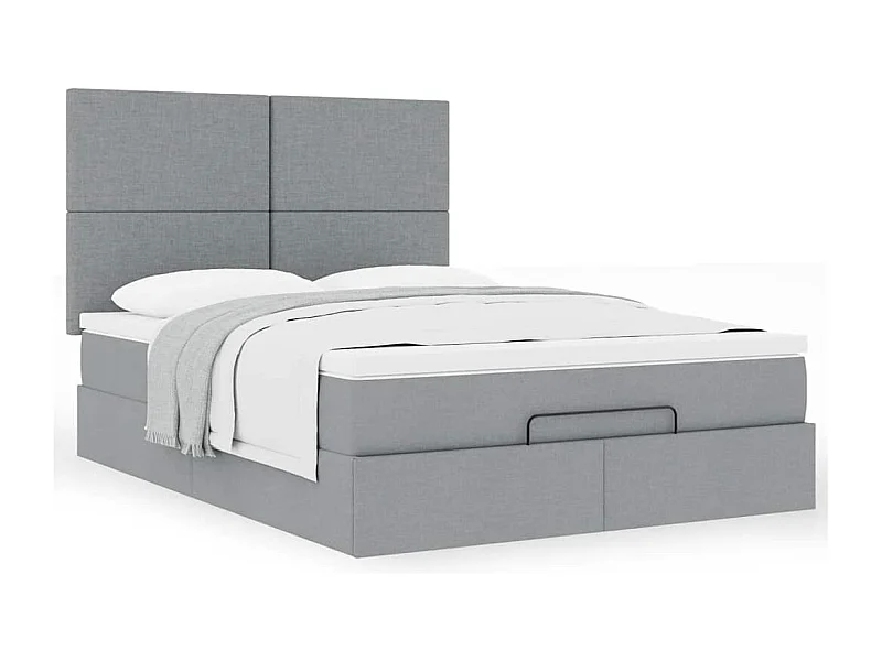 Estructura cama otomana con colchón tela gris claro 140x190 cm