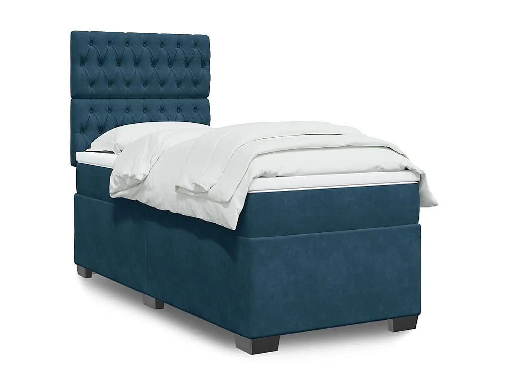 Cama boxspring com colchão 90x190 cm veludo azul