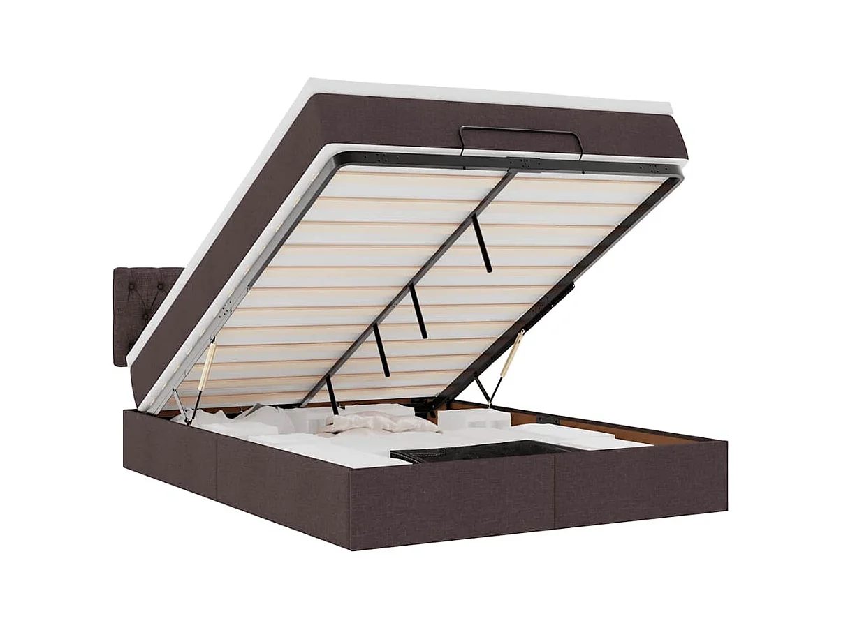 Ottoman-Bett mit Matratze & LEDs Dunkelbraun 140x200 cm Stoff