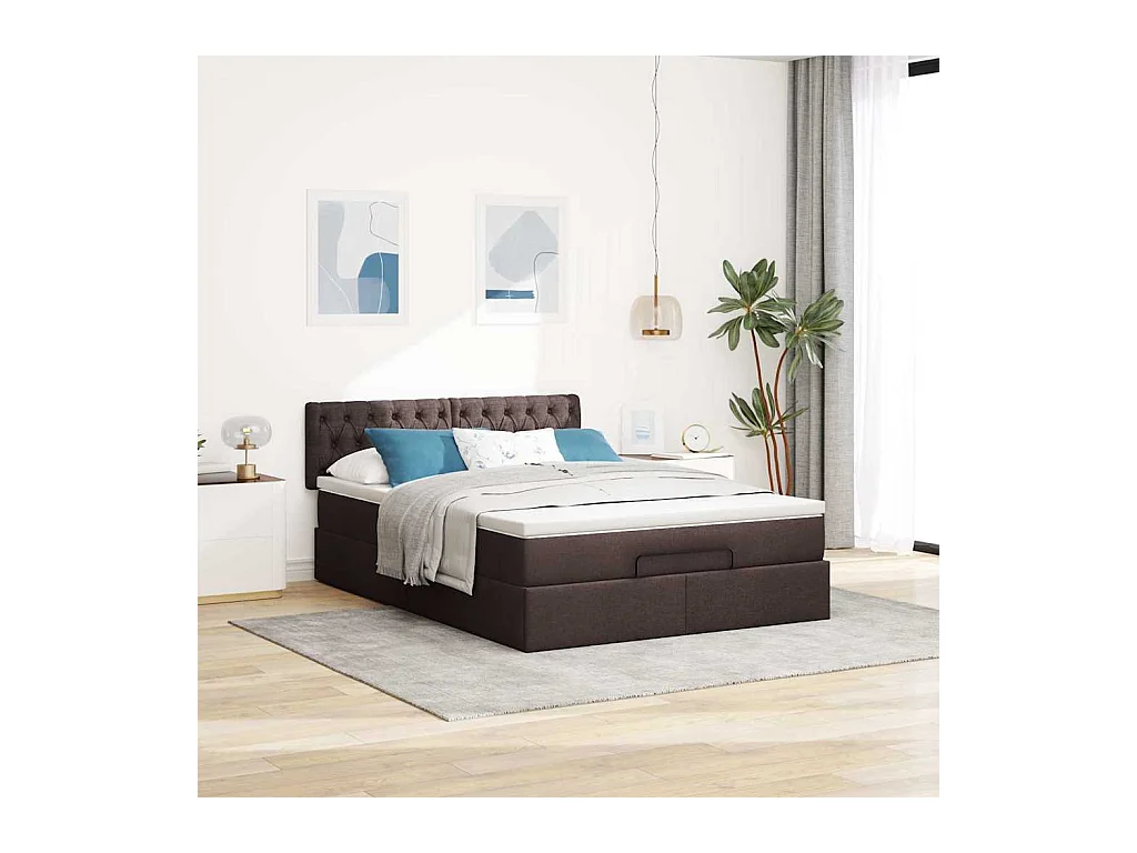 Ottoman-Bett mit Matratze & LEDs Dunkelbraun 140x200 cm Stoff