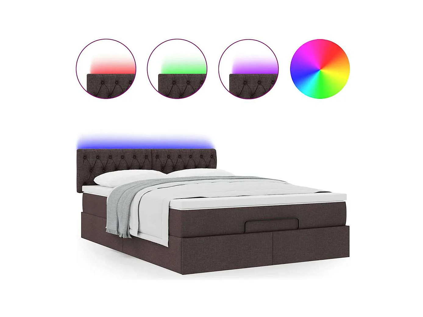 Ottoman-Bett mit Matratze & LEDs Dunkelbraun 140x200 cm Stoff