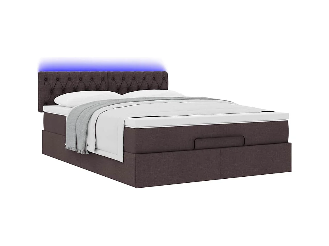 Ottoman-Bett mit Matratze & LEDs Dunkelbraun 140x200 cm Stoff